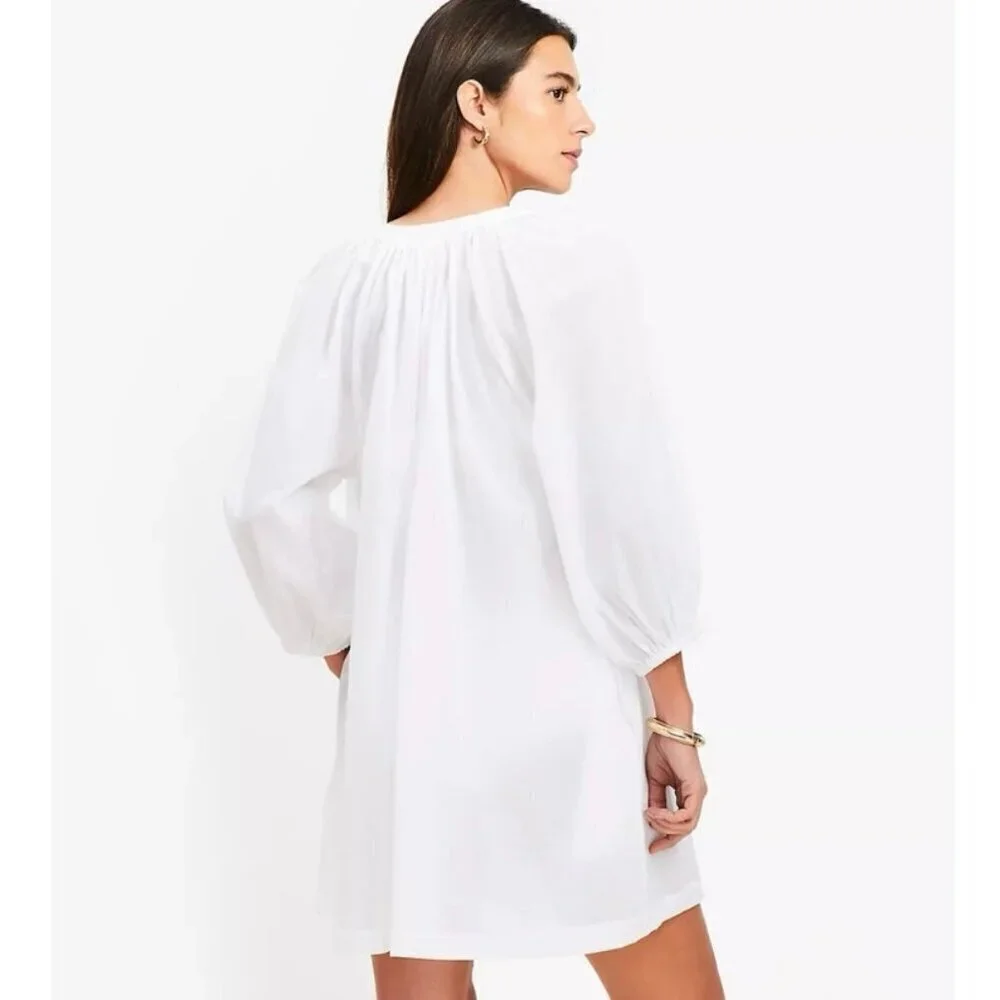 NWOT LOFT Beach White V-Neck Swimsuit Cover-Up Cotton Beach Dress Size Medium